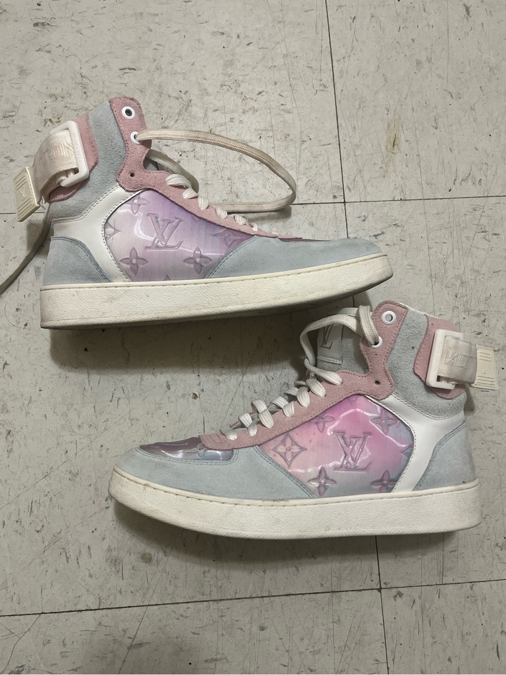 Louis Vuitton Pastel Pink & Light Blue Monogram High-Top Sneakers